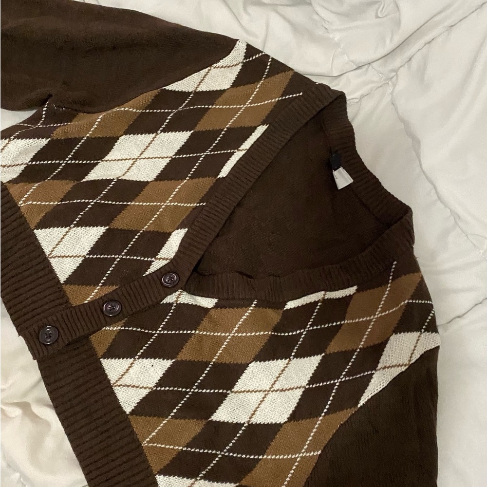 Brown cropped plaid sweater